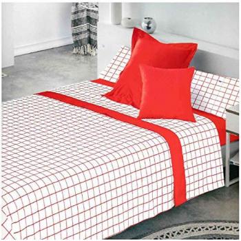 Juego de Sábanas Cuadros Rojos Cama 180 x 190/200 - Incluye Sábana Encimera, Sábana Bajera Ajustable y 1 o 2 Fundas de Almohada