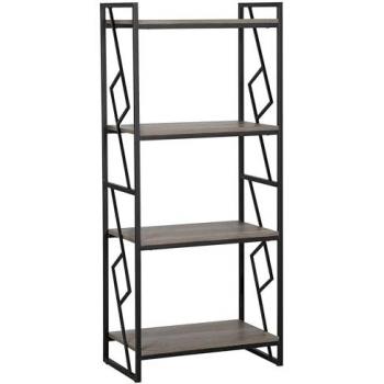 Estantería Industrial Minimalista de 4 Niveles con Estructura de Metal Negro y Estantes de Madera Oscura Forres