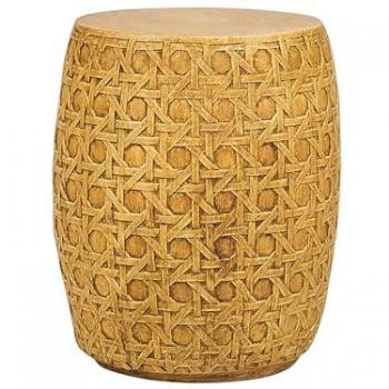 Mesa Auxiliar Redonda de Fibra de Vidrio Natural Sadole, Forma de Tambor, Resistente a UV, Manchas, Óxido, Agua y Viento - Estilo Boho Moderno para Exterior