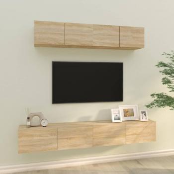 Set de muebles para TV 4 pzas madera contrachapada roble Sonoma vidaXL