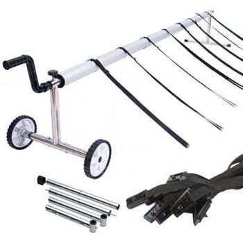 PisciHogar Enrollador Manta Térmica, Cobertor o Cubierta Solar de Verano para Piscina. Ajustable de 3,75 a 5,5 m de Ancho de Manta. Incluidas 8 Cintas de sujeción.