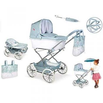 Carrito de Muñecas Estilo Venecia con Capota en Azul y Blanco - ARIAS (40521)