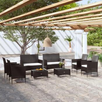 8-Piece Black Poly Rattan Garden Lounge Set with Cushions