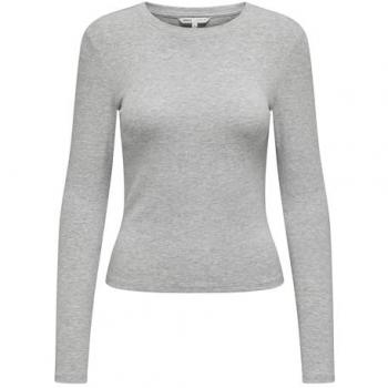 Camiseta de Manga Larga ONLY Riley O-Neck Slim Fit Mujer Gris Claro