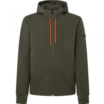 Sudadera con capucha Hackett Commuter Full Zip verde caqui - XL, chaqueta deportiva de hombre Hackett Sport con capucha ajustable