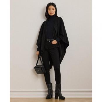 Lauren Ralph Lauren Women's Short Sleeve Black Cotton Poncho - One Size