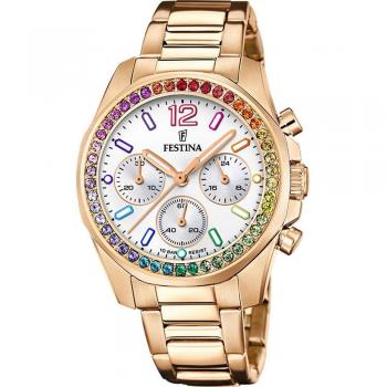 Reloj Festina Rainbow F20639/2 para Mujer, Analógico, Caja de Acero Inoxidable 316L Rosa con Esfera Plateada