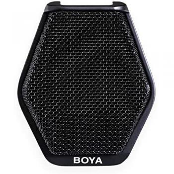 Boya BY-MC2 Conference Microphone - Dual-channel condenser microphone, compatible with smartphones and cameras, includes a 3.5mm TRRS output, features a 20Hz-20kHz frequency response, omnidirectional pickup pattern,