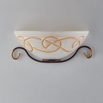 Aplique Rústico de Hierro Negro Óxido con Acabado Dorado y Vidrio Ámbar 1 Luz 33x16x h13 cm