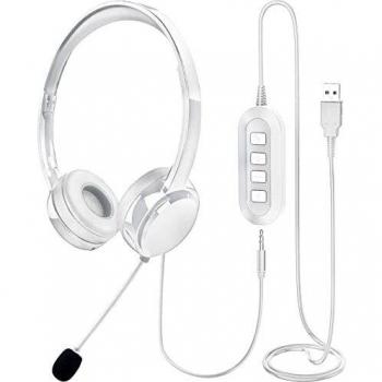 Auriculares para PC, USB / 3,5 mm Auriculares para computadora con micrófono Cancelación de Ruido Control en línea Auriculares livianos Auriculares comerciales para Skype, Zoom, Teléfono