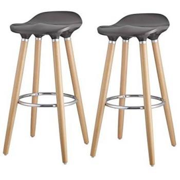 Taburete de Bar Oslo Gris Metal y Madera de Haya (2 Unidades) 39 x 40 x 82,5 cm