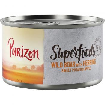 Purizon Superfoods 24 x 140 g comida húmeda para perros - Pack Ahorro - Jabalí con arenque, boniato y manzana