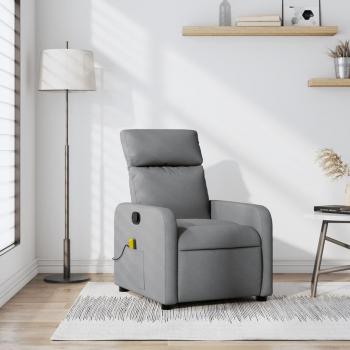Silla de masaje reclinable gris claro en tela con función de masajes, diseño ergonómico, reposabrazos acolchados, respaldo ajustable y base resistente