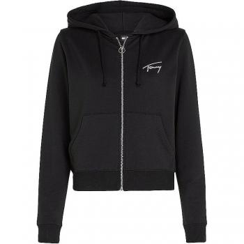 Tommy Hilfiger Women's Chic Black Hooded Zip Sweatshirt - L, Zip-throughs, Fleece with Embroidery and Logo