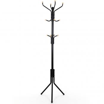 Perchero de Pie Metálico Lacado con 12 Ganchos - 182 cm, Ideal para Ropa, Gorros y Bolsas, Disponible en Blanco o Negro