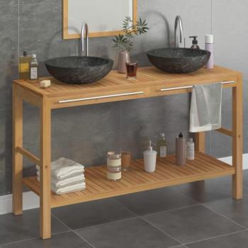 Mueble tocador de baño de madera teca maciza con lavabos de mármol negro
