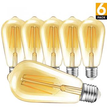 LED Edison Bombillas Vintage, Edison Lámpara Bombilla de Filamento de 4W [Bombillas Incandescentes de 40W Equivalentes] E27 400LM Blanco Cálido de 2700K, ST64 Bombillas Decorativa de Edison [6 Pack]