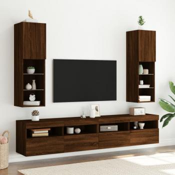 Mueble de TV con luces LED vidaXL, 2 unidades, dimensiones 30,5x30x102 cm, color marrón roble