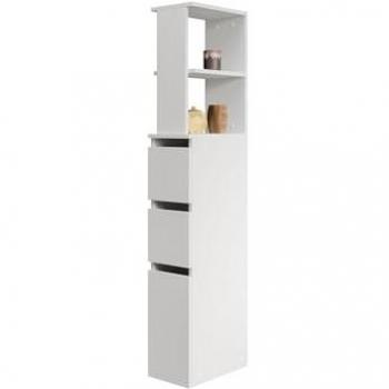 Mueble de baño de pared Trenton 124, Aglomerado laminado, Blanco, 136x20x33cm, 1 puerta, 2 cajones
