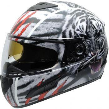 NZI 3D Cursus II Whitetiger Casco de Moto, Blanco/Negro/Rojo Fotografía de Tigre Blanco, 54