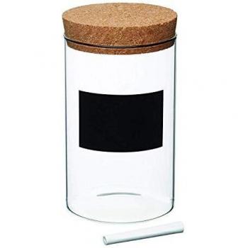 Tarro de Almacenaje de Cristal Ecológico con Etiqueta de Pizarra Personalizable 10 x 17 cm 1 L - Elementos Naturales