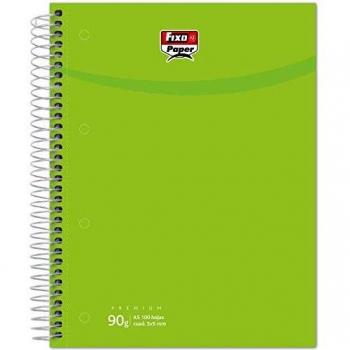 Fixo Paper 98853521. Cuaderno con Espiral A5, Cuadriculado 5 Mm, 100 Hojas, 90 g, Verde Claro