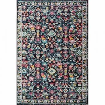 Alfombra Vintage EMA Colorida 120 x 170 cm - Azul, Beige y Rojo, Pelo Corto y Suave