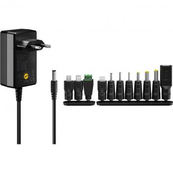 Fuente de alimentación universal 3 V - 12 V, máx. 27 W, 2,25 A, incluye adaptadores USB y DC