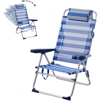 Maxia Market - Silla Tumbona Plegable de Playa con Estructura de Aluminio, Tejido Transpirable y 5 Posiciones Ajustables