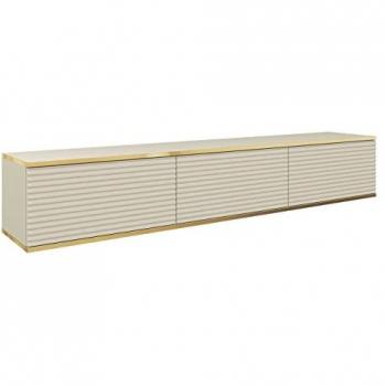 Mueble TV Lima 125 - Crema y Dorado, 3 Puertas, 175x30x32cm