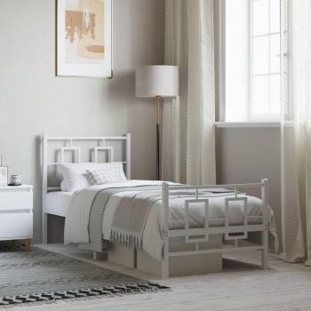 Estructura de cama de metal blanca con cabecero y piecera, tamaño 80x200 cm