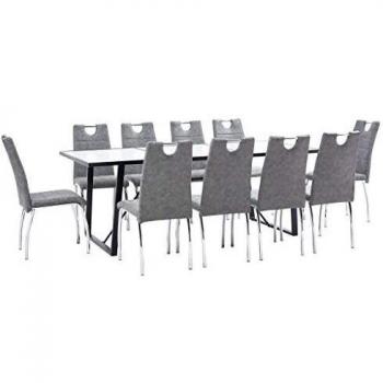 vidaXL Juego de Comedor 11 Piezas Cuero Sintético Mobiliario Decoración Interior Casa Hogar Robusto Duradero Resistente Funcional Práctico Útil Gris
