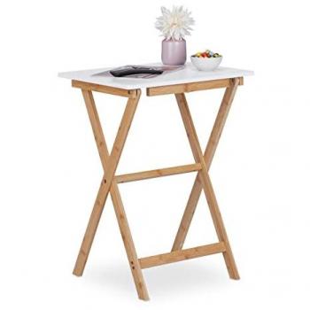 Mesa Plegable de Bambú Relaxdays, 63 x 47,5 x 37 cm, Ahorra Espacio, Resistente, Mesita Auxiliar Plegable, Blanco-Natural