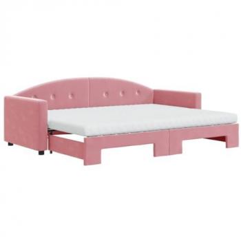 Sofá cama nido con colchón terciopelo rosa 80x200 cm