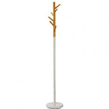 Amazon Basics - Perchero de metal y madera con pedestal, blanco