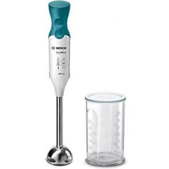 Bosch ErgoMixx MSM66110D - Batidora de mano, 600 W, regulador de velocidad y función Turbo, cúpula con cuatro cuchillas, con vaso de mezclas, color blanco y azul