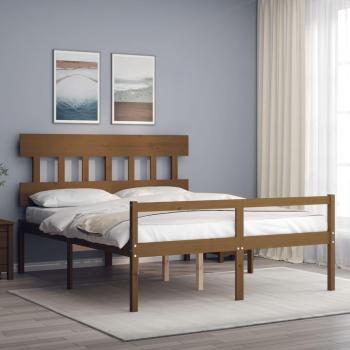 Estructura de cama matrimonio con cabecero de madera en color marrón miel - vidaXL
