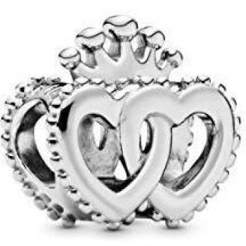 Pandora Moments Women's Sterling Silver Crown and Intertwining Hearts Bracelet Charm