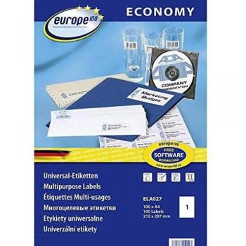 Etiquetas Autoadhesivas Universales A4 210x297 mm Paquete de 100 Avery Zweckform ELA027