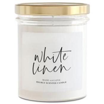 Vela Aromática de Cera en Frasco de Vidrio, 220gr, 6 Aromas Distintos para Decoración del Hogar (Lino Blanco)