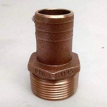 Groco Bronze Pipe to Hose Straight Fitting, 1-1/4 Inch NPT x 1-1/8 Inch ID