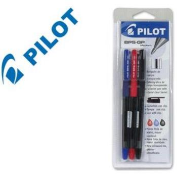BOLIGRAFO PILOT BPS-GP AZUL -SUJECION DE CAUCHO TINTA BASEDE ACEITE CON CAPUCHON -BLISTER DE 3 SURTIDOS