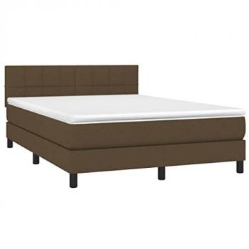 Cama Box Spring con Colchón Viscoelástico Acolchado Reversible Tela Marrón Oscuro 140x190 cm