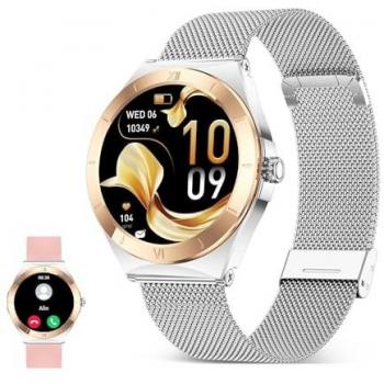 Smartwatch Ksix Lya AMOLED 1.19, Autonomía 5 días, Modos Deporte y Salud, Llamadas, Correa Metal y Silicona, Plata
