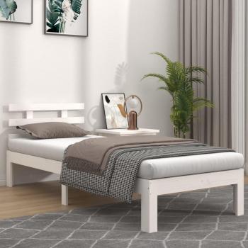 Estructura de cama individual de madera maciza blanca 90x190 cm