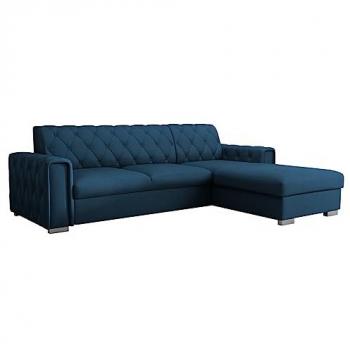 Sofá rinconero Columbus 203, azul, con función de descanso y caja de ropa de cama, 267x185x85cm