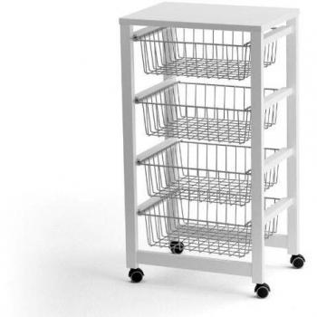 Carro de cocina GINGERONE 515, madera maciza de haya, blanco lacado, 4 cestas, dimensiones 46 x 83 x 33 cm