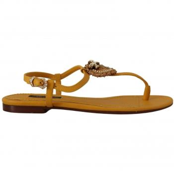 Dolce & Gabbana Mustard Leather Devotion Flats Sandals - EU35/US4.5