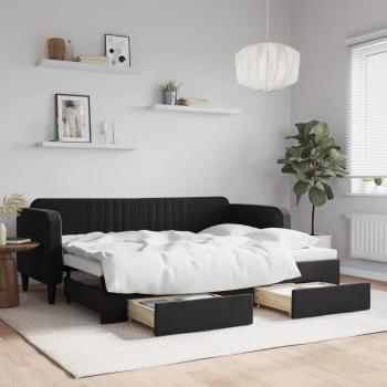 Sofá cama nido extraíble con cajones en terciopelo negro 80x200 cm