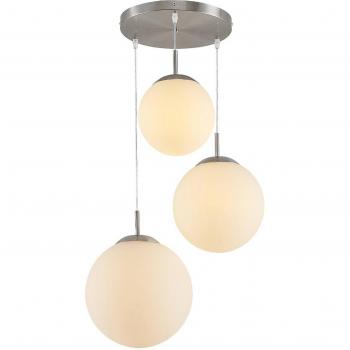 Lámpara colgante moderna Lindby Heleska de 3 luces, esferas de vidrio, color blanco, estructura de metal, compatible con bombillas E27, diseñada para salón y comedor